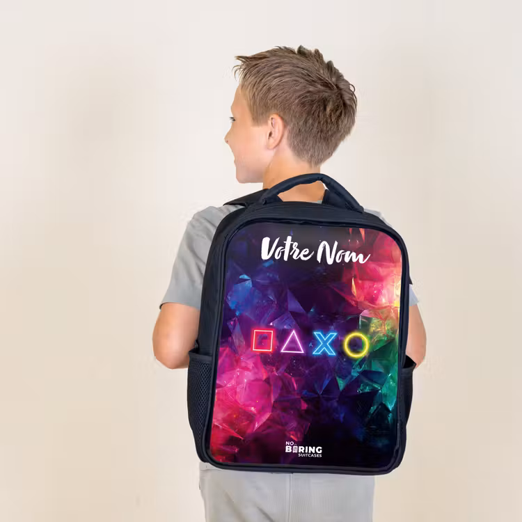 Sac à dos enfant avec votre nom - Noir - Symboles - Jeu - Coloré — 2