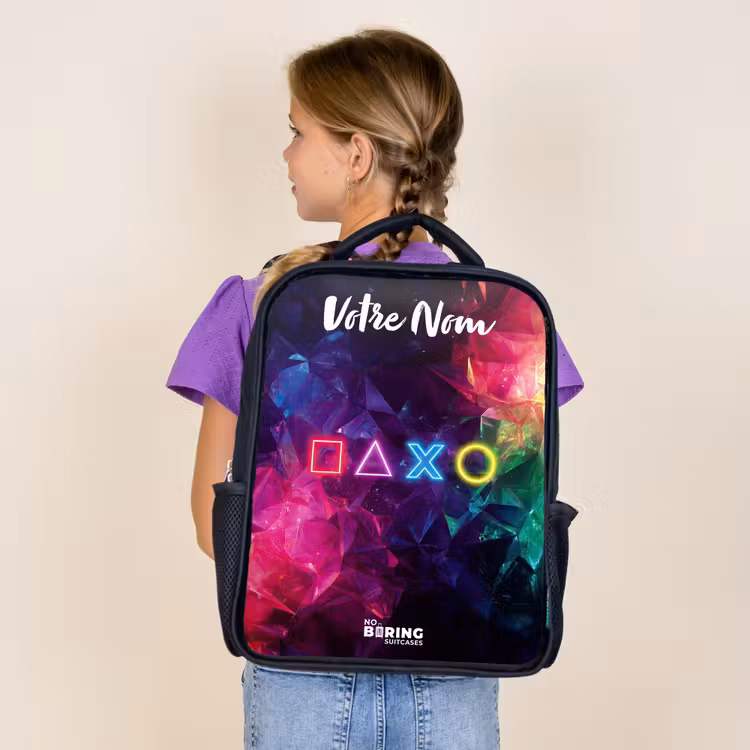Sac à dos enfant avec votre nom - Noir - Symboles - Jeu - Coloré — 4