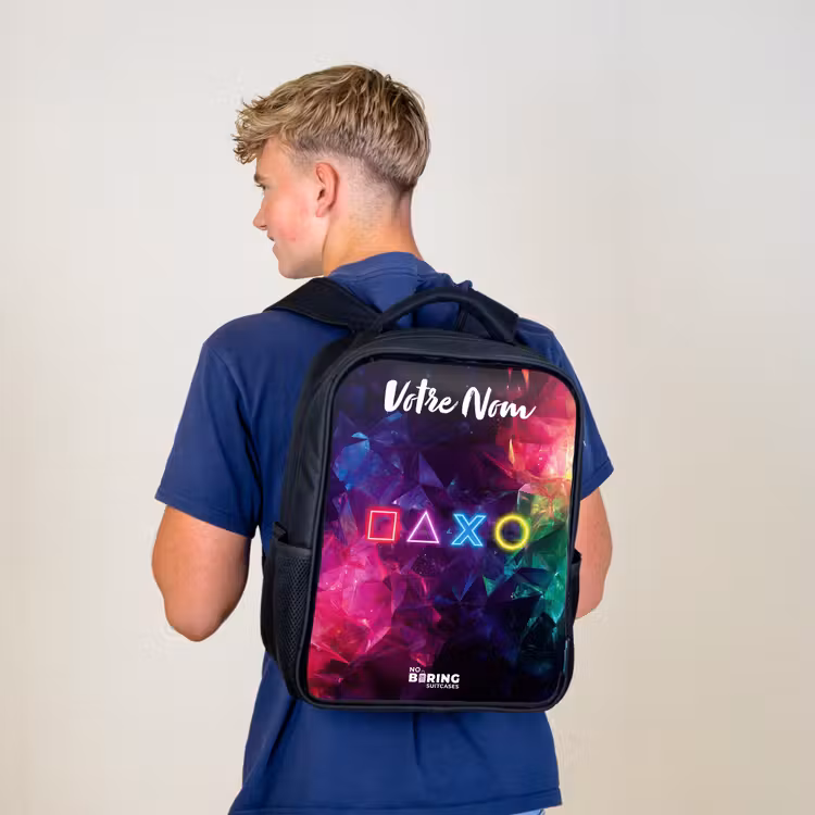 Sac à dos enfant avec votre nom - Noir - Symboles - Jeu - Coloré — 5