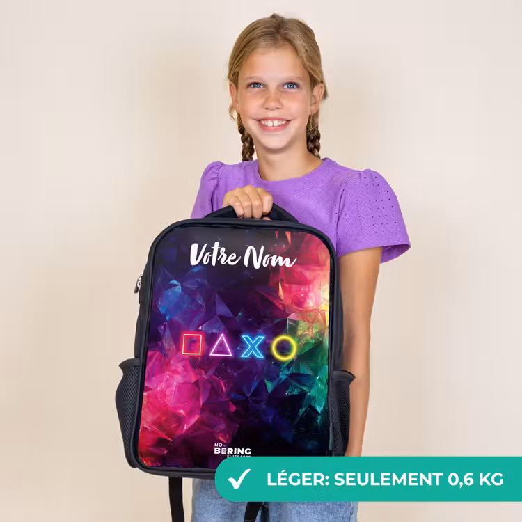Sac à dos enfant avec votre nom - Noir - Symboles - Jeu - Coloré — 9