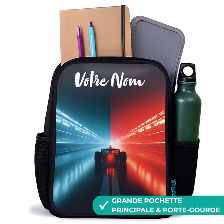 Sac à dos enfant avec votre nom - Noir - Voiture de course - Eclairage - Néon - Rouge — 10