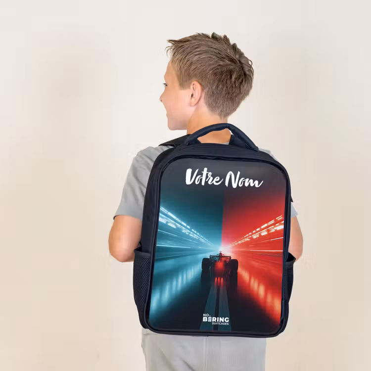 Sac à dos enfant avec votre nom - Noir - Voiture de course - Eclairage - Néon - Rouge — 2