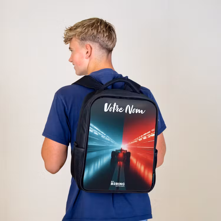 Sac à dos enfant avec votre nom - Noir - Voiture de course - Eclairage - Néon - Rouge — 5