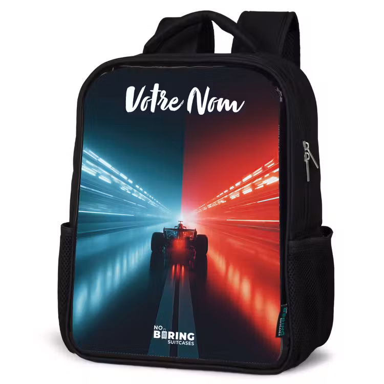 Sac à dos enfant avec votre nom - Noir - Voiture de course - Eclairage - Néon - Rouge — 6