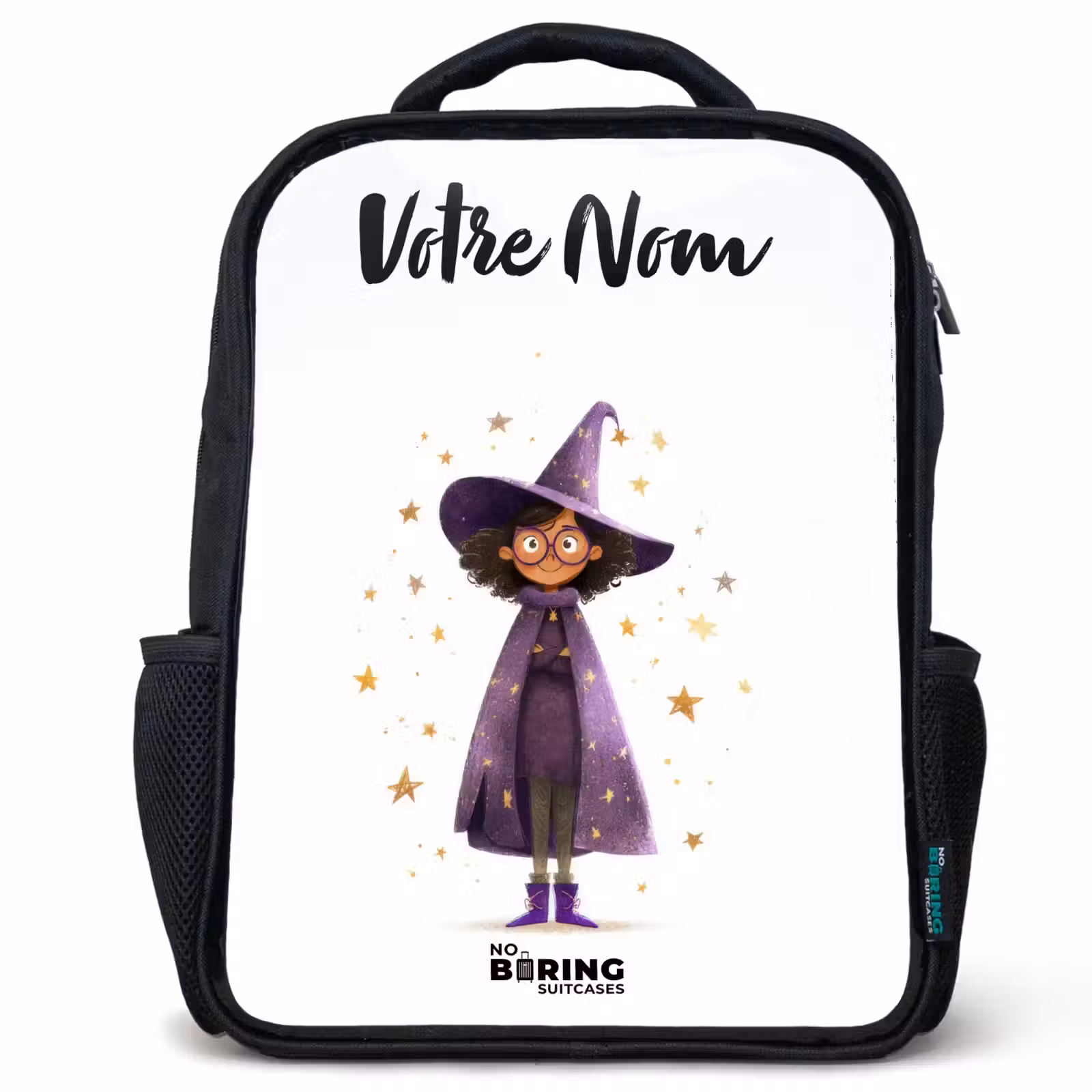 Sac à dos enfant avec votre nom - Noir - La cape violette du sorcier — 1