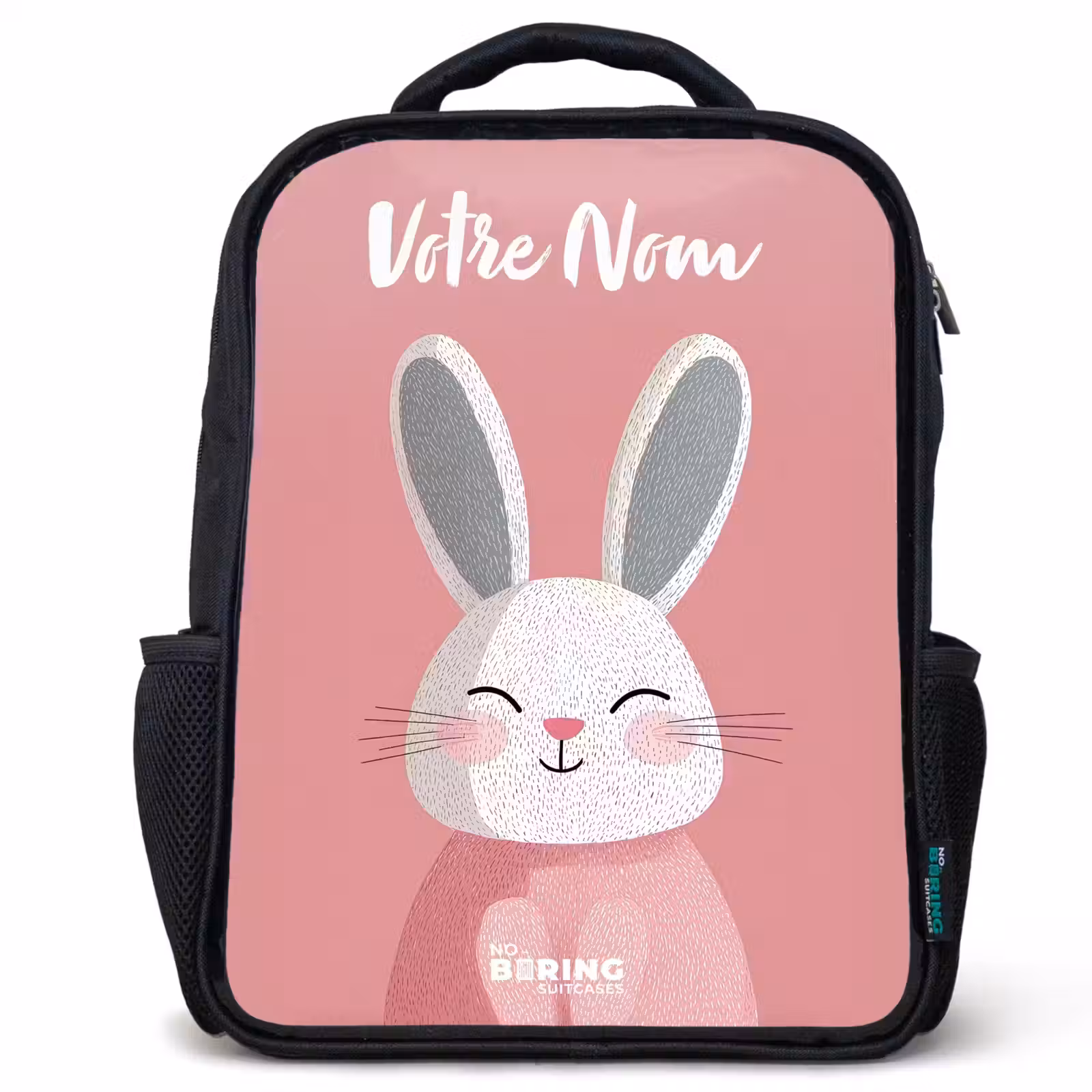 Sac à dos enfant avec votre nom - Noir - Lapin - Blush - Pois - Rose — 1