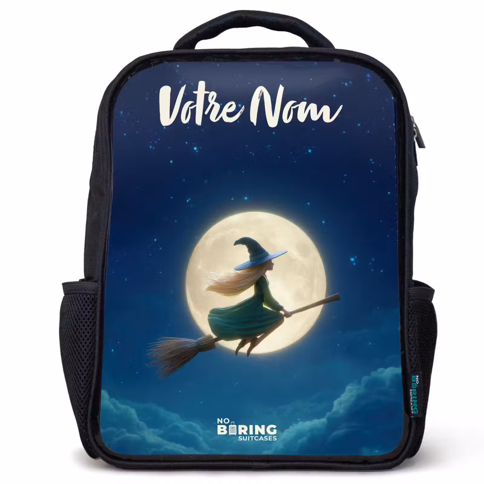 Sac à dos enfant avec votre nom - Noir - Sorcière au clair de lune — 1