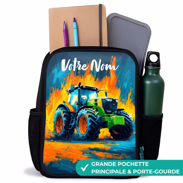 Sac à dos enfant avec votre nom - Noir - Abstrait - Tracteur - Vert — 10
