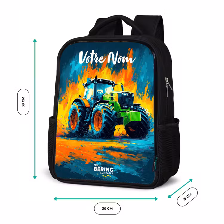 Sac à dos enfant avec votre nom - Noir - Abstrait - Tracteur - Vert — 8
