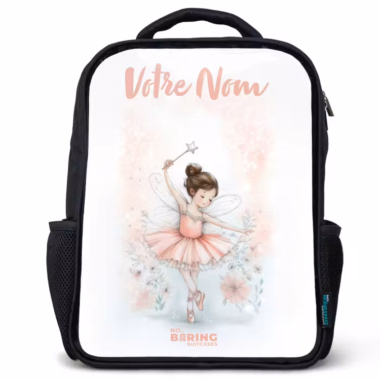 Sac à dos enfant avec votre nom - Noir - Ballerine - Elfe - Fée — 1