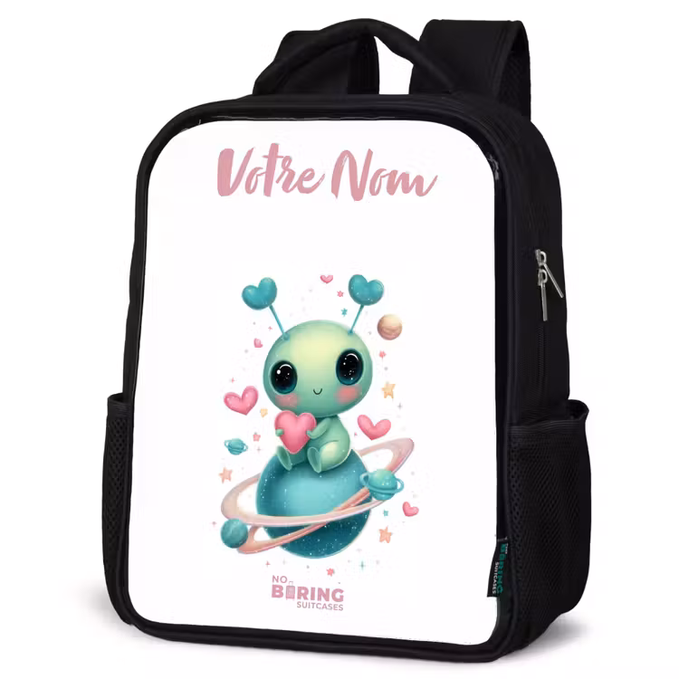 Sac à dos enfant avec votre nom - Noir - Doux petit extraterrestre avec du cœur — 6