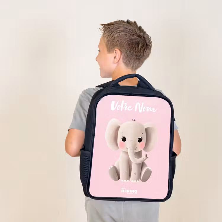 Sac à dos enfant avec votre nom - Noir - Eléphant - Gris - Bébé - Tronc — 2