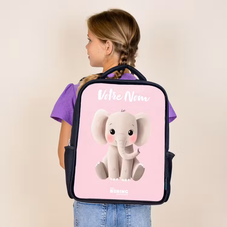 Sac à dos enfant avec votre nom - Noir - Eléphant - Gris - Bébé - Tronc — 4