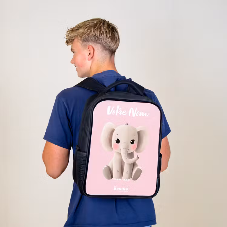Sac à dos enfant avec votre nom - Noir - Eléphant - Gris - Bébé - Tronc — 5
