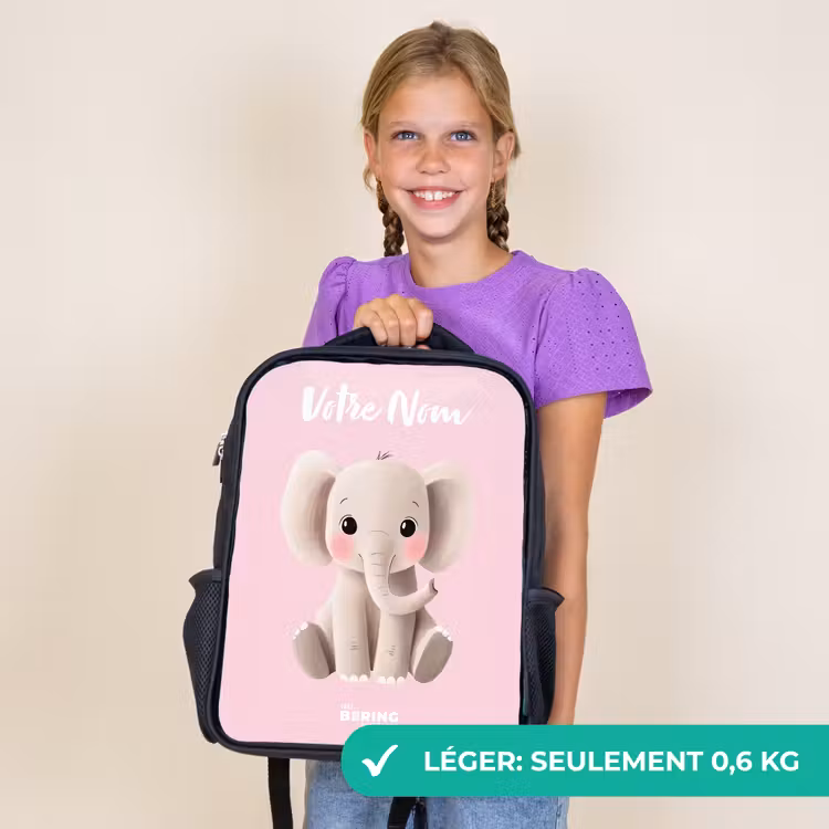 Sac à dos enfant avec votre nom - Noir - Eléphant - Gris - Bébé - Tronc — 9