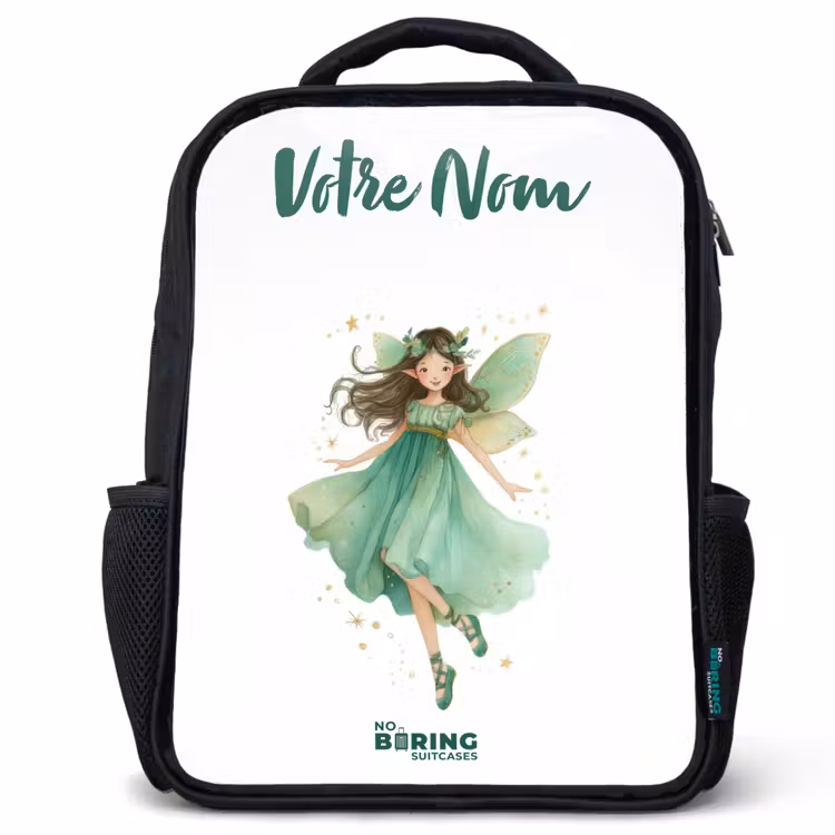 Sac à dos enfant avec votre nom - Noir - Elfe vert flottant — 1
