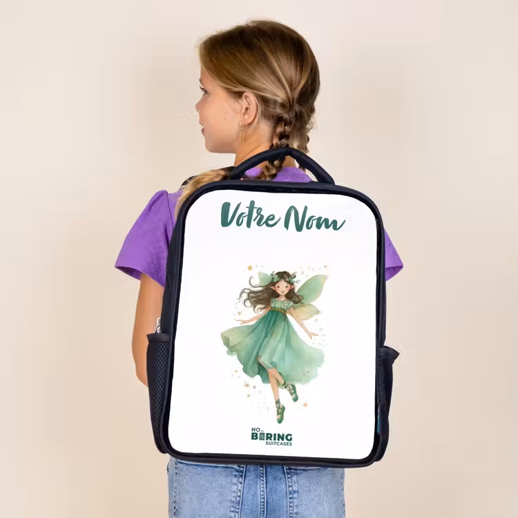 Sac à dos enfant avec votre nom - Noir - Elfe vert flottant — 4