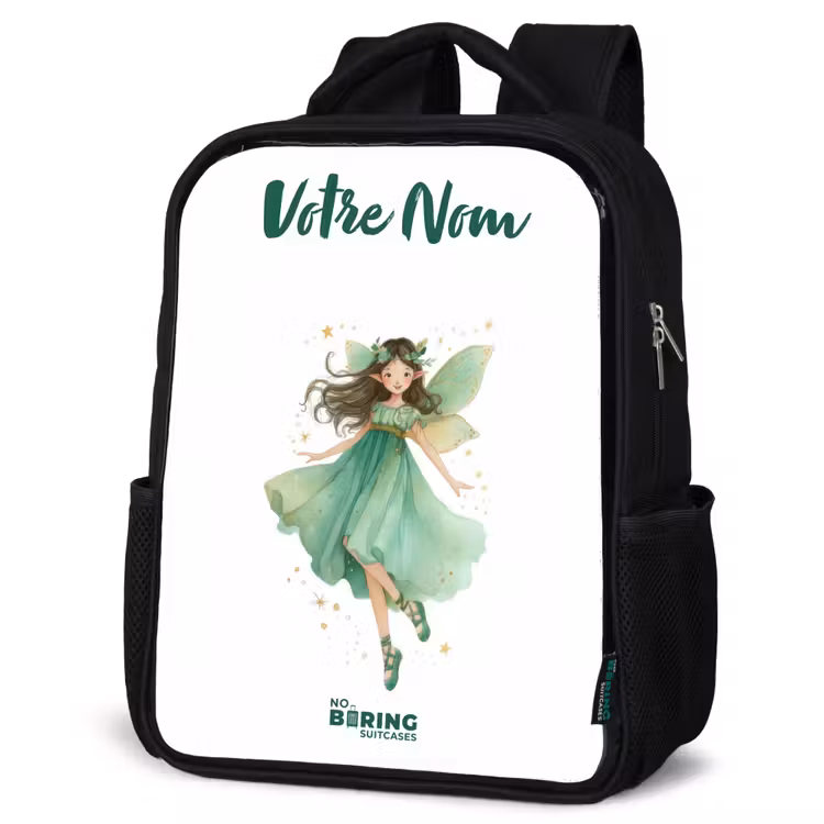 Sac à dos enfant avec votre nom - Noir - Elfe vert flottant — 6