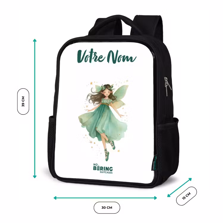 Sac à dos enfant avec votre nom - Noir - Elfe vert flottant — 8