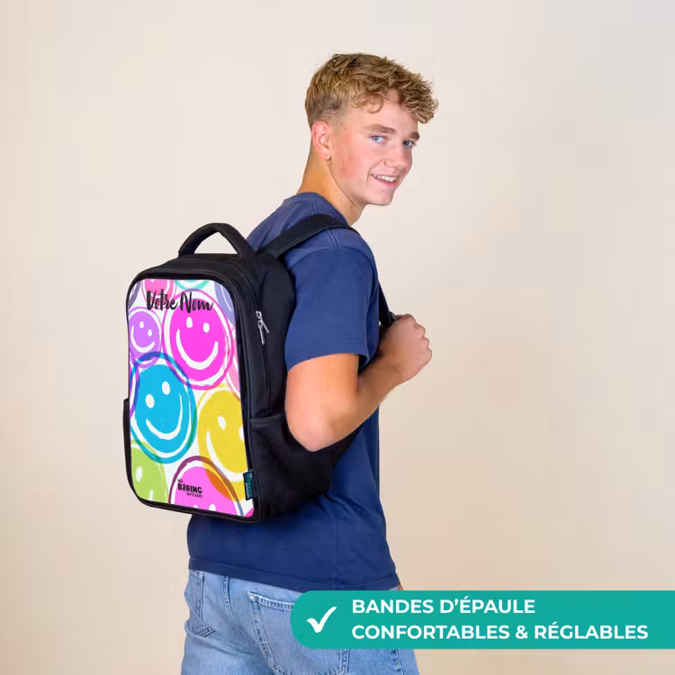 Sac à dos enfant avec votre nom - Noir - Explosion de sourires colorés — 11