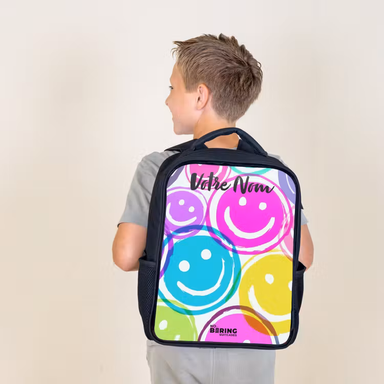 Sac à dos enfant avec votre nom - Noir - Explosion de sourires colorés — 2