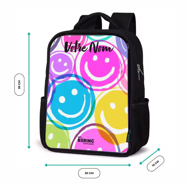 Sac à dos enfant avec votre nom - Noir - Explosion de sourires colorés — 8