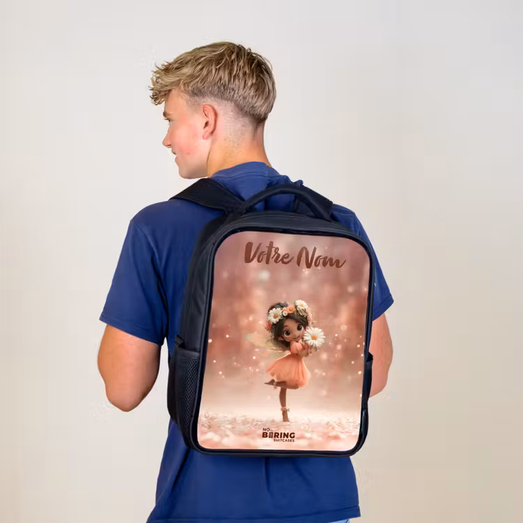 Sac à dos enfant avec votre nom - Noir - Fée avec marguerites — 5