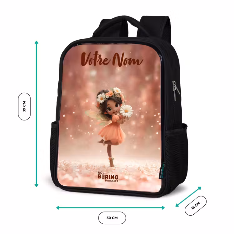 Sac à dos enfant avec votre nom - Noir - Fée avec marguerites — 8