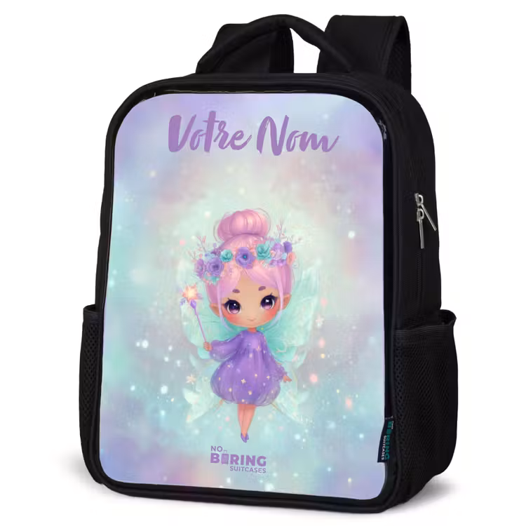 Sac à dos enfant avec votre nom - Noir - Fée des fleurs en pastel brillant — 6