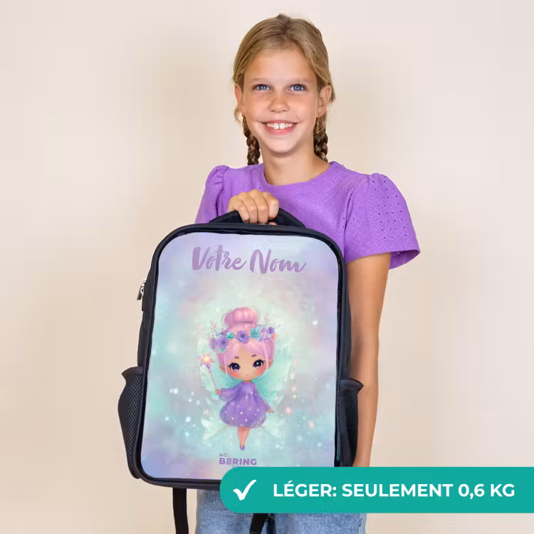Sac à dos enfant avec votre nom - Noir - Fée des fleurs en pastel brillant — 9