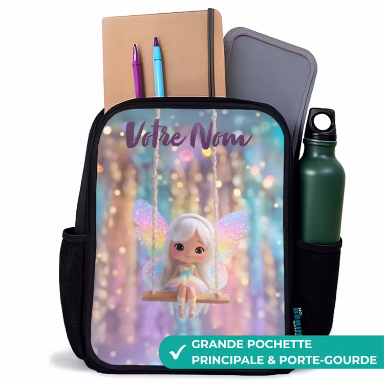Sac à dos enfant avec votre nom - Noir - Fée - Elfe - Arc-en-ciel — 10