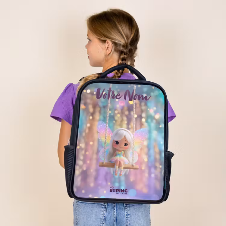 Sac à dos enfant avec votre nom - Noir - Fée - Elfe - Arc-en-ciel — 4