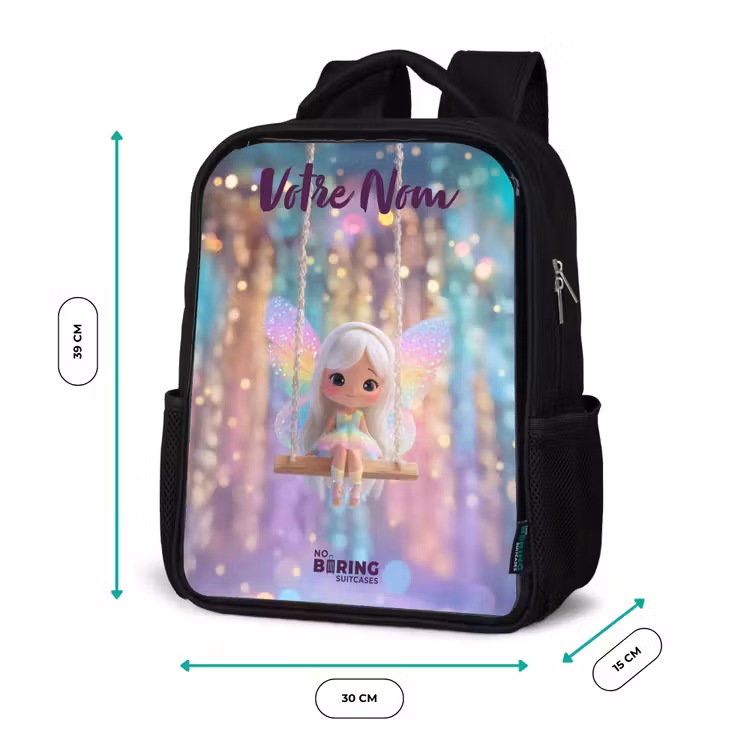 Sac à dos enfant avec votre nom - Noir - Fée - Elfe - Arc-en-ciel — 8