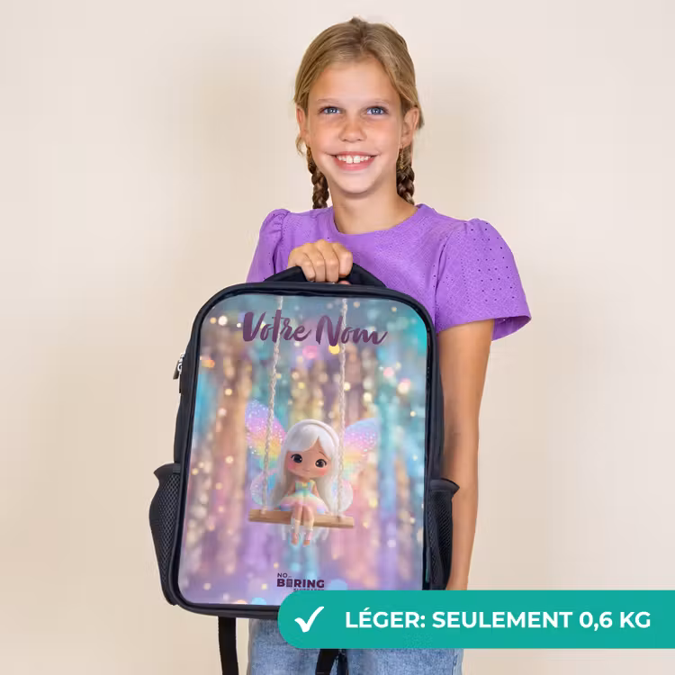 Sac à dos enfant avec votre nom - Noir - Fée - Elfe - Arc-en-ciel — 9