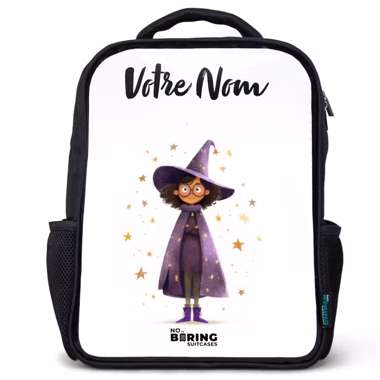 Sac à dos enfant avec votre nom - Noir - La cape violette du sorcier — 1