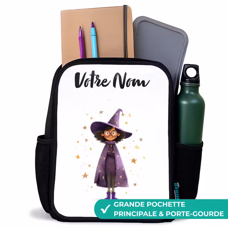 Sac à dos enfant avec votre nom - Noir - La cape violette du sorcier — 10