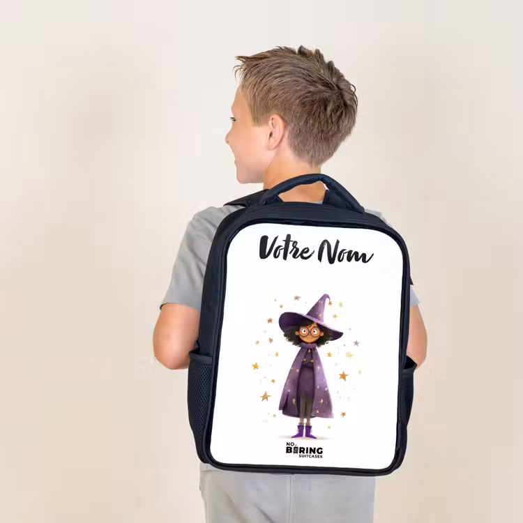 Sac à dos enfant avec votre nom - Noir - La cape violette du sorcier — 2