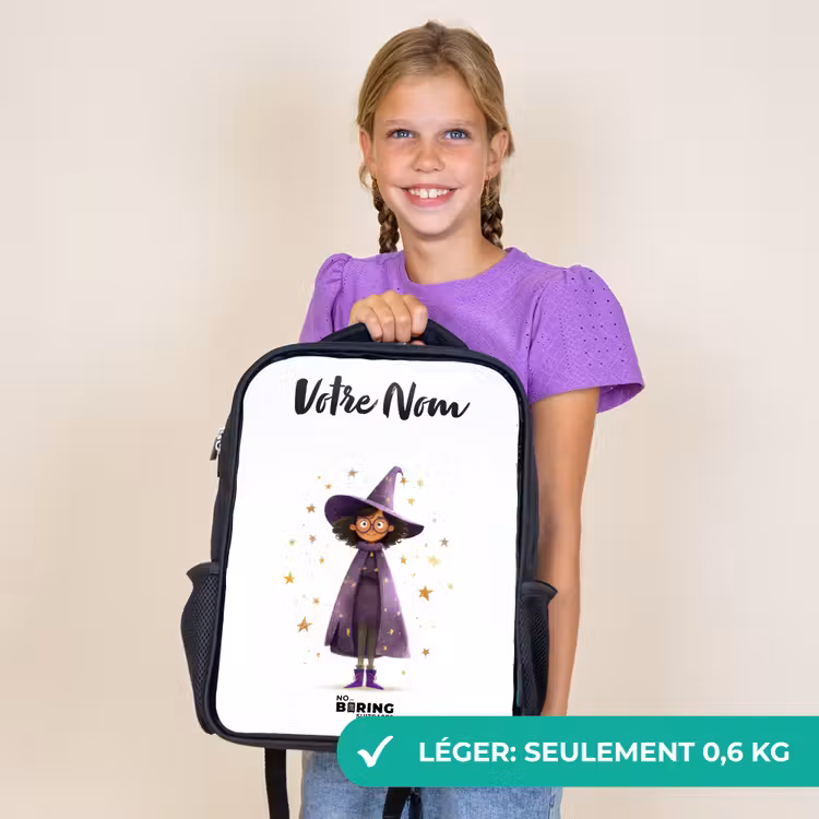 Sac à dos enfant avec votre nom - Noir - La cape violette du sorcier — 9
