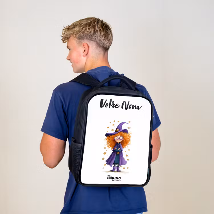 Sac à dos enfant avec votre nom - Noir - La magie des étoiles avec les boucles — 5