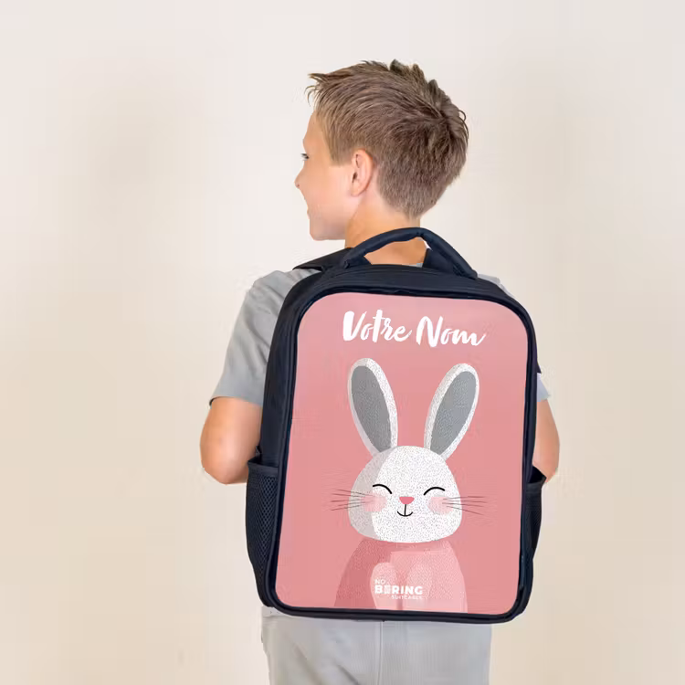Sac à dos enfant avec votre nom - Noir - Lapin - Blush - Pois - Rose — 2