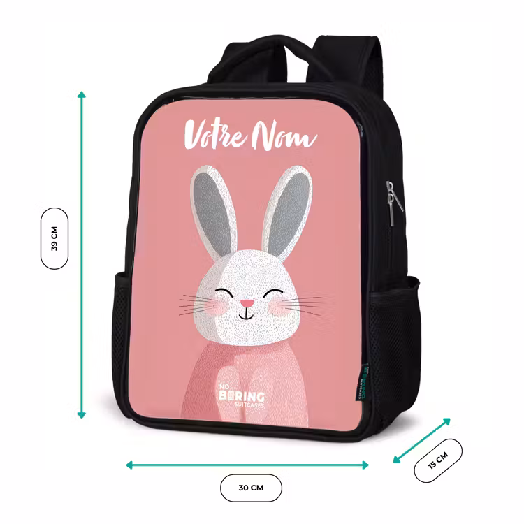 Sac à dos enfant avec votre nom - Noir - Lapin - Blush - Pois - Rose — 8