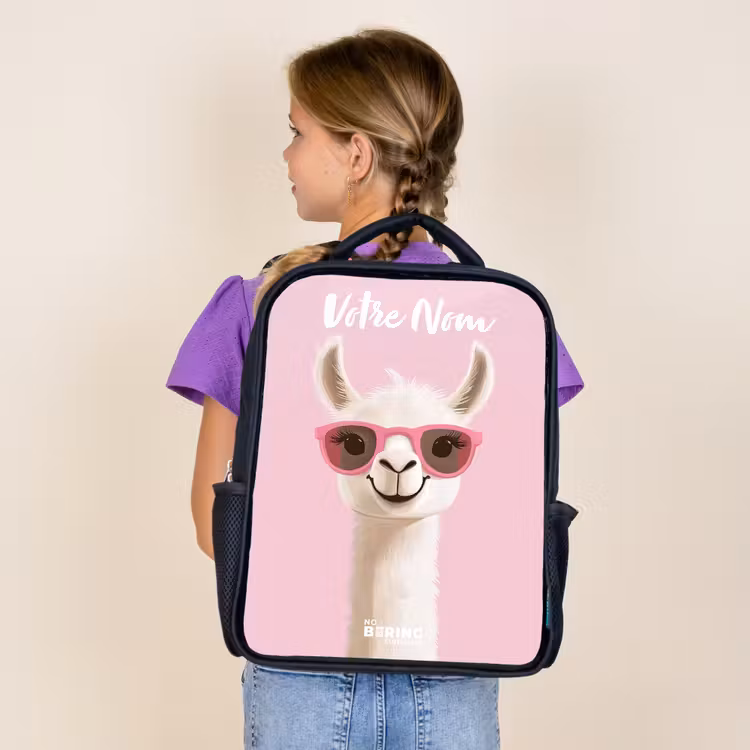Sac à dos enfant avec votre nom - Noir - Llama - Blanc - Lunettes de soleil - Cils — 4