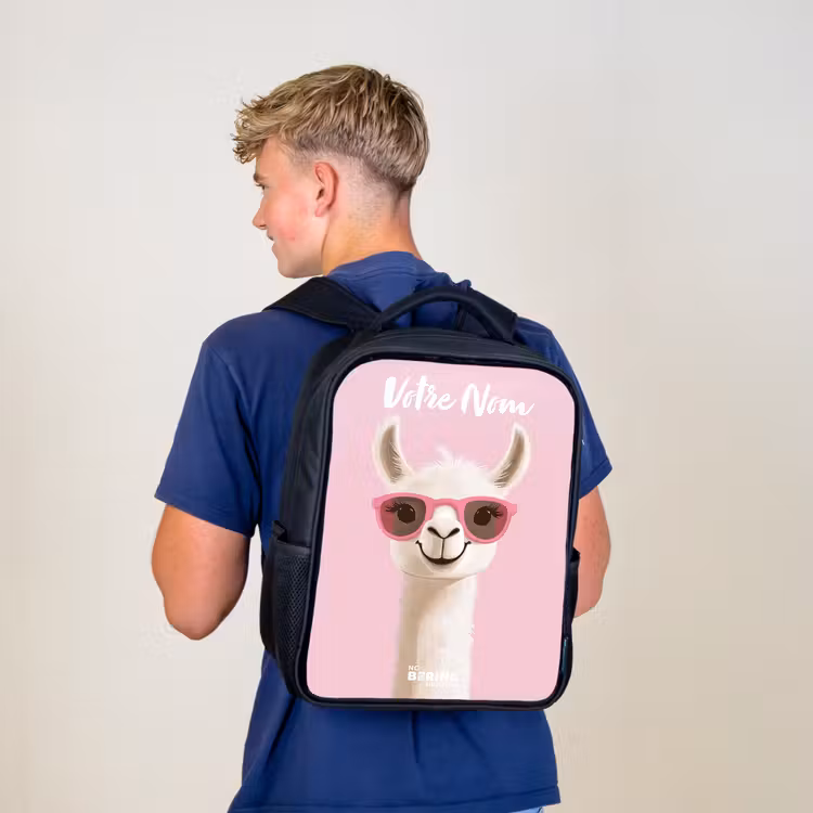 Sac à dos enfant avec votre nom - Noir - Llama - Blanc - Lunettes de soleil - Cils — 5
