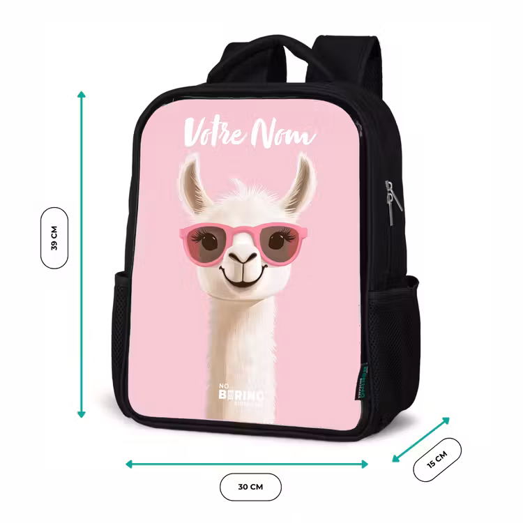 Sac à dos enfant avec votre nom - Noir - Llama - Blanc - Lunettes de soleil - Cils — 8