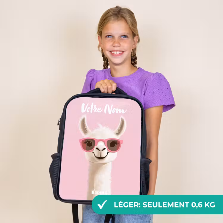 Sac à dos enfant avec votre nom - Noir - Llama - Blanc - Lunettes de soleil - Cils — 9