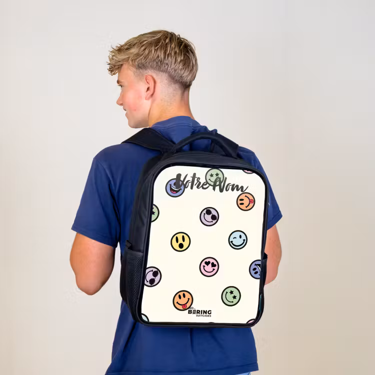 Sac à dos enfant avec votre nom - Noir - Mélange de smileys espiègles — 5