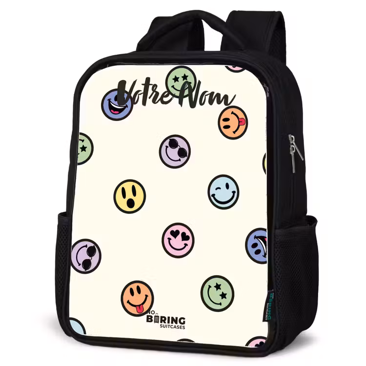 Sac à dos enfant avec votre nom - Noir - Mélange de smileys espiègles — 6