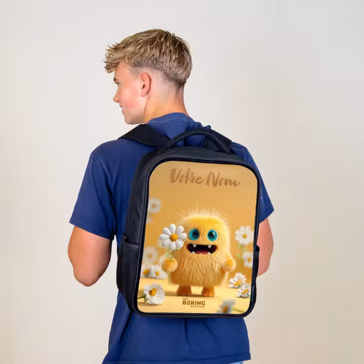 Sac à dos enfant avec votre nom - Noir - Monstre - Créature - Fleur - Jaune — 5