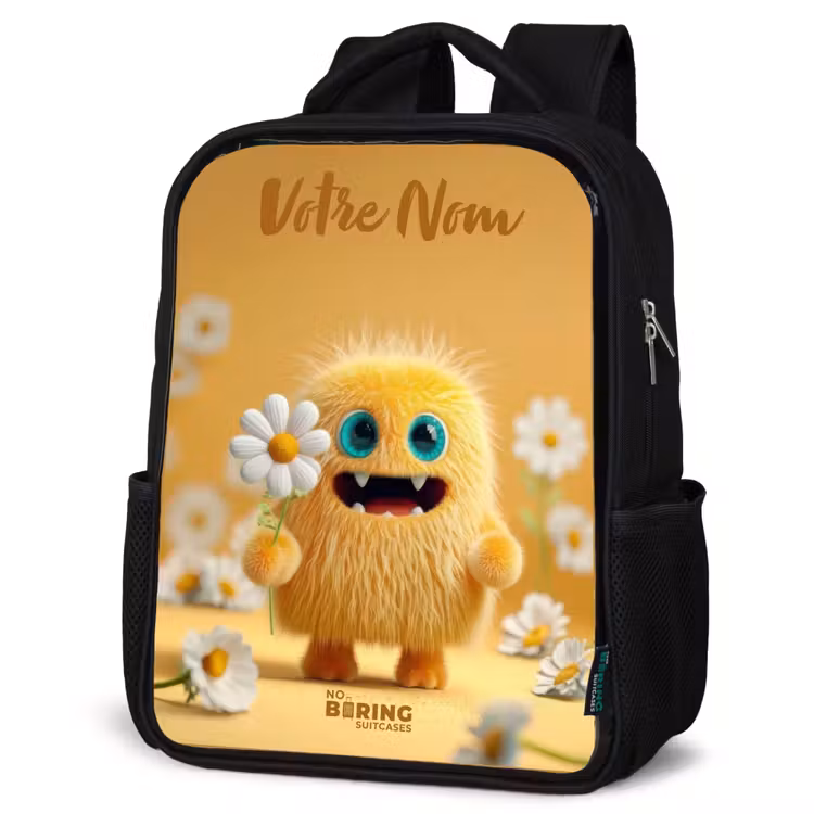 Sac à dos enfant avec votre nom - Noir - Monstre - Créature - Fleur - Jaune — 6