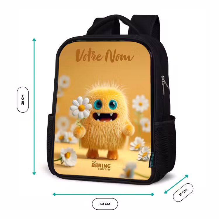 Sac à dos enfant avec votre nom - Noir - Monstre - Créature - Fleur - Jaune — 8